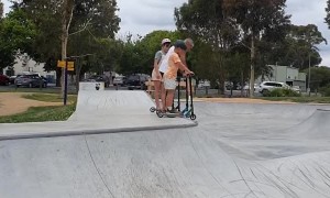 Grandpa Takes a Some Tumbles at Skate Park
