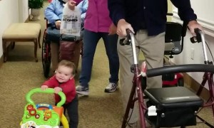 Baby and Great Grandfather Using Walkers Side by Side
