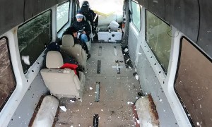 Daredevil Flies Through Mercedes Minibus