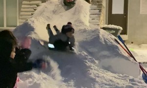 Brother Builds Awesome Snow Ramp for the Kids