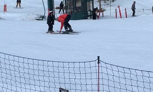 Boy Forgets How to Brake on Bunny Hill
