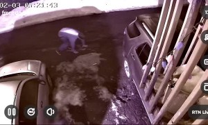 Guy Slips on Ice While Heading Out