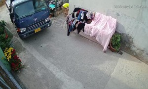 Baby Has Close Call With Construction Truck