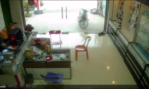 Steel Beam Bursts Through Glass Door