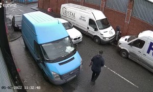 Guy in Hurry Gets Side Swiped by Car