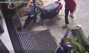 Out of Control Motorcycle Launches into Living Room