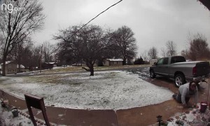 Man Slips on Ice and Lands Flat on His Back