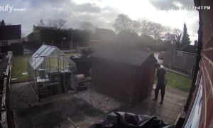 Wind Blows Shed Door Hitting Husband on the Head