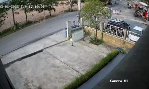 Young Boy Takes off on Tricycle with Baby Sister in Sidecar