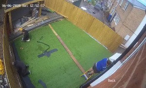 Guy Removing Door Cover Using Ladder Falls off