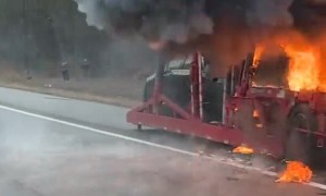Sudden Blast from Car Carrier Wreck