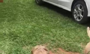 Kid Has His Hands Full on the Farm