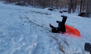 RC Car Pulls Kid on Sled