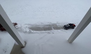 RC Car Plows Snow in the Driveway