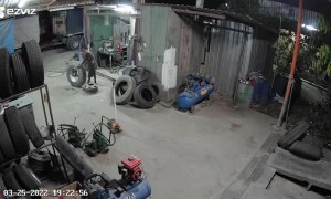 Tire Being Filled With Air Ruptures