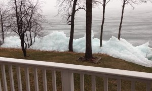 Strong Winds Pushing Ice off Mille Lacs Lake onto West Shore
