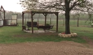 High Winds Send Anchored Down Trampoline Over Fence