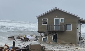 House Collapses into Ocean During Coastal Storm