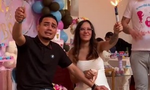 Dad-to-be has emotional response to gender reveal smoke