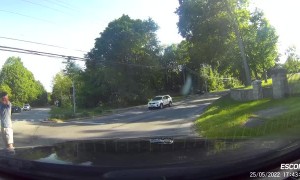 Cars Have a Head on Collision at Intersection Sparking Fire