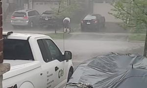 Determined Dude Cuts Grass During Derecho Storm