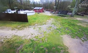Winds Cause Trampoline to Take Flight