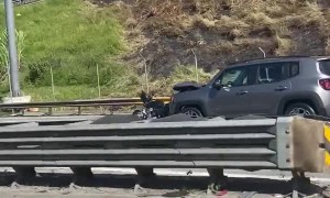 Hit and Run Driver Fleeing with Motorcycle Attached to Hood