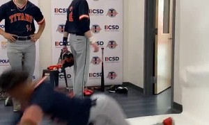 Baseball Player Doing a Backflip Slips on Paper