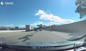Tire Crosses Barrier and Dodges Traffic to Hit Driver