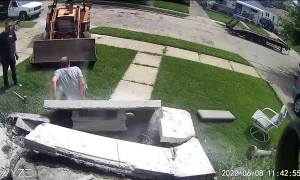 Cut Concrete Unexpectedly Breaks on Worker Walking Over it