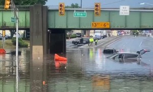 Extreme flooding on Broadway Street in Fair Lawn, New Jersey