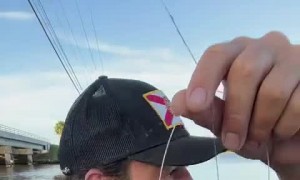 Kayaker Removes Potential Fishing Hook Trap at Water Level