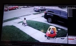 Dad Runs to Save Daughter From Riding Down Concrete Steps