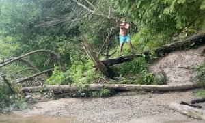 Rope Swinger Falls Flat on Rear