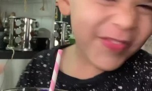 Son Drinking Green Juice Accidentally Picks up Straw with Nose