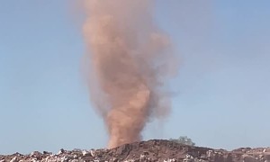 Dust Tornado Twists by a Quarry