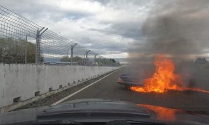 Scary Car Fire on Racetrack