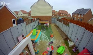 Garden Pond Bursts Causing Backyard Tsunami