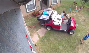 Kiddo Hits Parking Break Rolling Cart into House Window