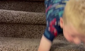 Younger Brother Loses Control Belly Sliding After Older Brother