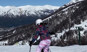 Little Girl is Still Learning How to Ski