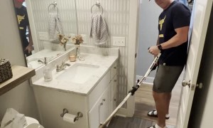 Weed Whipper Washing the Toilet