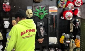 Brothers Clucking Around in Halloween Store