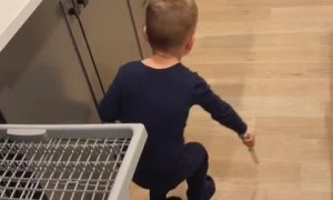 Kid hilariously follows mom's dishwashing instructions