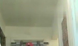 Guy Working out with Door Pull-Up Bar Hits the Ground