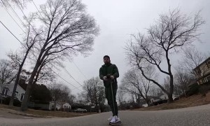 Skateboarder Trips While Getting Pulled by RC Truck