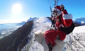 Paragliding Santa Claus Rides on Dog