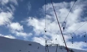 Man Can't Hold Himself Up on Ski Lift