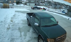 Truck and Trailer Spin Out on Ice