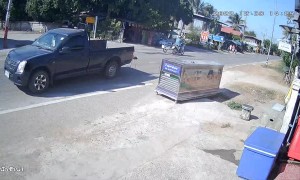 Large Box Falls Out of Pickup Truck Bed